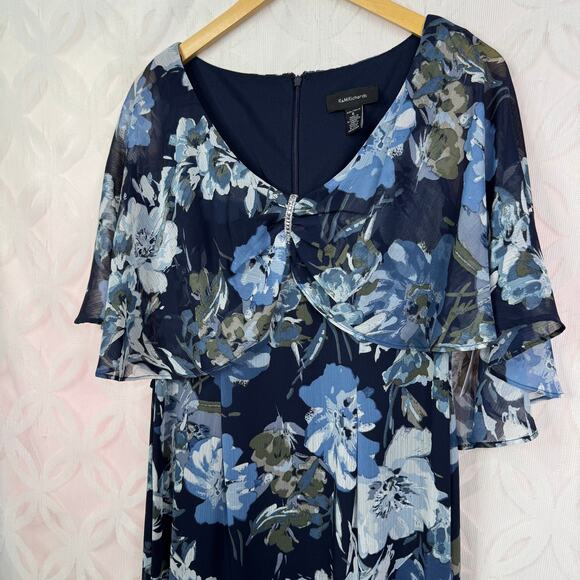 R&M Richards Navy Blue Floral High Low Chiffon Dress Evening Formal Size 6 NWT - Picture 5 of 11